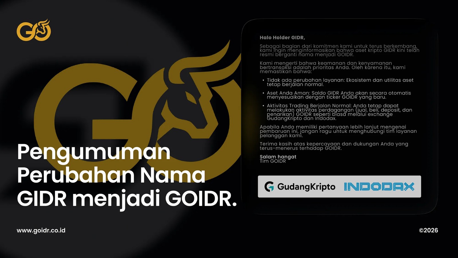 Transformasi GIDR Menjadi GOIDR: Simbol Baru Pertumbuhan Aset Kripto Berbasis Emas